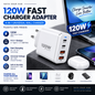 120W Fast Charger | USB-C PD QC3.0 | 4-port Adapter (2 Type-C+2 USB)